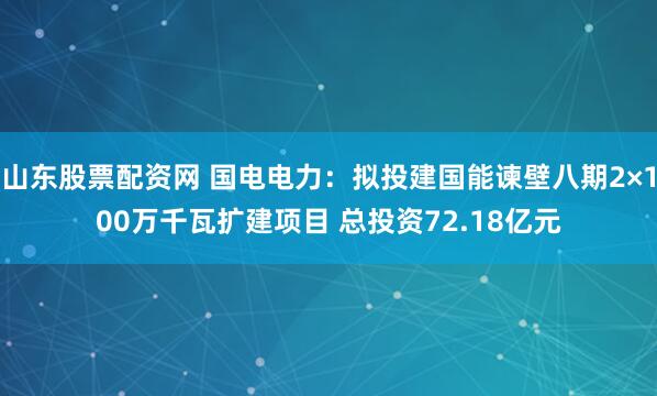 山东股票配资网 国电电力：拟投建国能谏壁八期2×100万千瓦扩建项目 总投资72.18亿元
